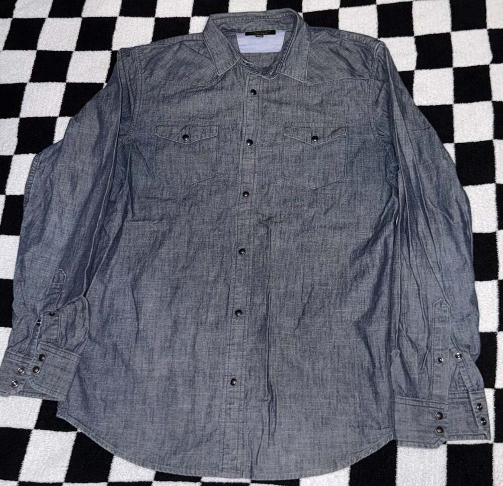 Banana Republic Tailored Slim Fit Tall L Gray Chambray Denim Long Sleeve